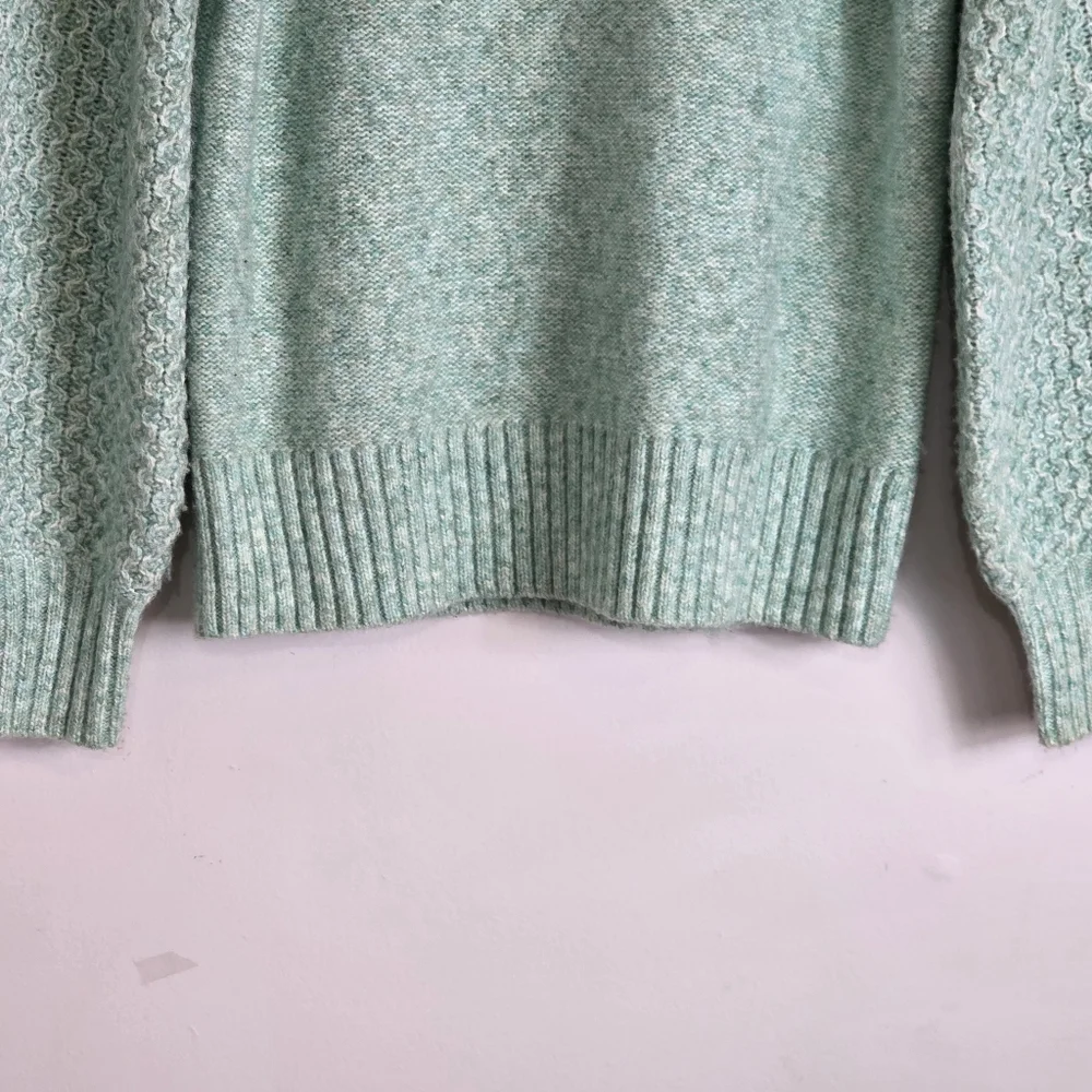 J.Crew Wintergreen Honeycomb Wool Alpaca Blend Balloon-sleeve Sweater Size XS
